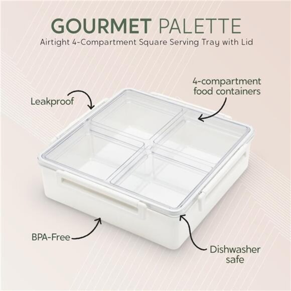 Snack Box 4 Compartment Airtight Serving Tray Portable Charcuterie Fruit Veggie - Picture 5 of 7